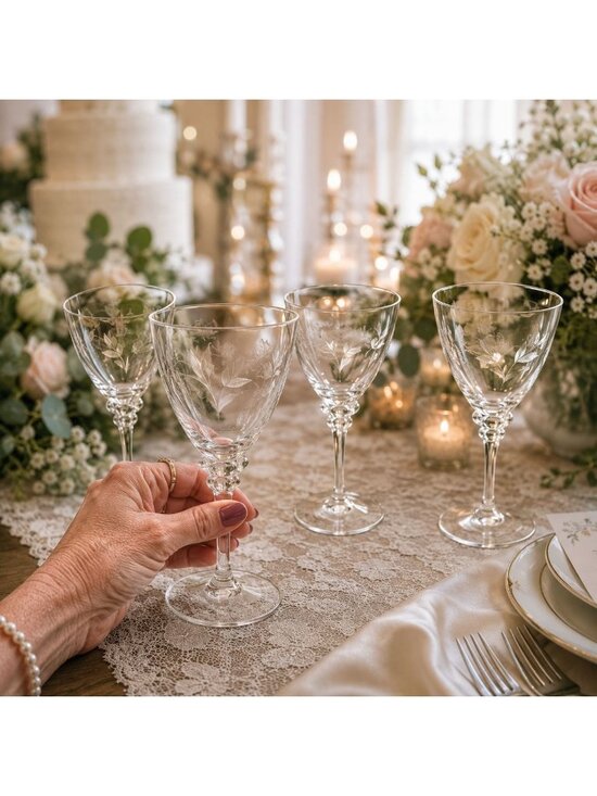 Tiffin Other - 4 Etched Stemware Tiffin Rose Marie Wine Nearly 7 inch Mid Century Stemware | El